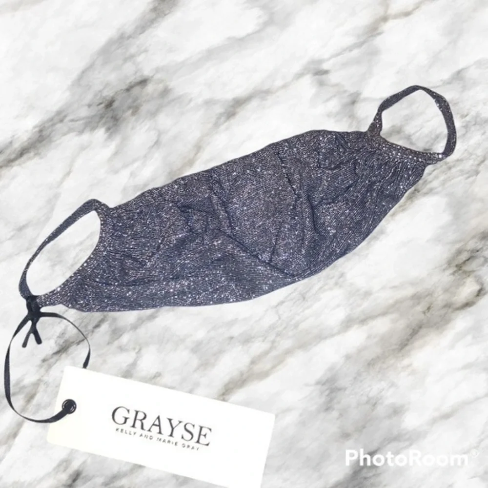 GRAYSE Kelly and Marie Gray Silver Shimmer Glamour Studded Face mask NWT O/S